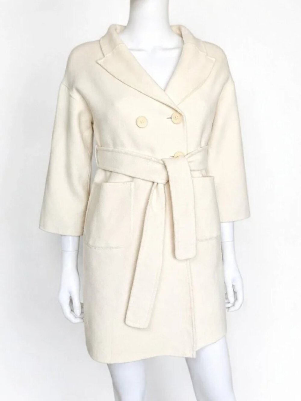 ANINE BING | Wool Cashmere Belted Wrap Coat Blazer Dress Cream in Size Small